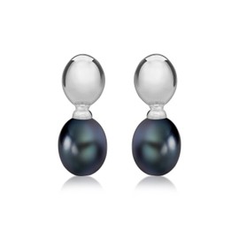 Tuscany Silver Women's Sterling Silver 5 mm Black Pearl Drop Earrings