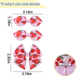 Strawberry Grosgrain Ribbon Hair Clips for Women Cute Aesthetic Fruit Alligator Bow Clips Girls 3Pcs Kawaii Ribbon Bowknot Hairpin Summer Hair Accessories for Beach Party