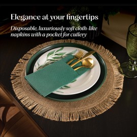 50-Pack Disposable Linen-Feel Dinner Napkins With Built-in Flatware Pocket, YELLOW Prefolded Cloth Like Paper Napkins For Wedding, Dinner Or Party