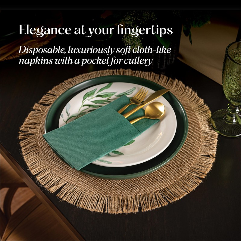 50-Pack Disposable Linen-Feel Dinner Napkins With Built-in Flatware Pocket, YELLOW