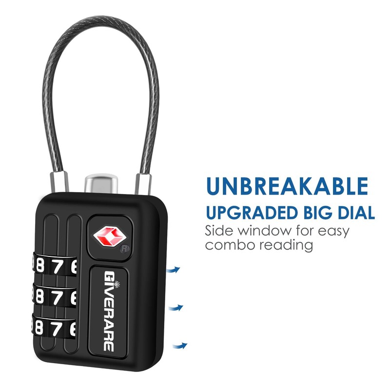 2 Pack TSA Approved Travel Luggage Locks, Metal Cable Combination