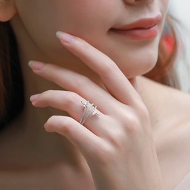 Silver Rings for Women Cute Butterfly Rings Size 6-10 Cocktail Rings with Cubic Zirconia Engagement Ring Butterfly Jewelry (Silver, 8)