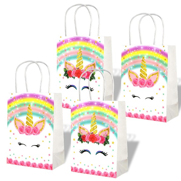 MOAXMOA Unicorn Party Gift Bags 12PCS for Birthday Baby Shower Unicorn Theme Birthday Party Supplies Girls Kids Birthday Goodie Treat Candy Paper Bags with Handle