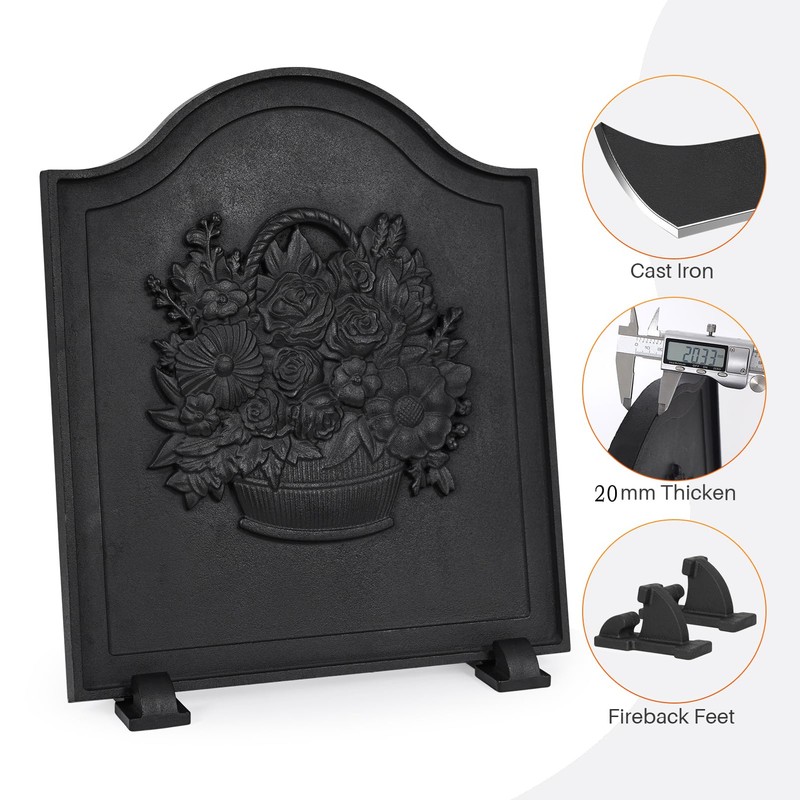 Firebacks for Fireplace,Cast Iron Fireback with Feet,Fireplace Back Plates,Heat Insulation