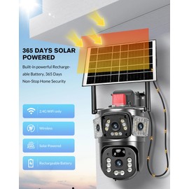 KEPEAK Solar Security Camera Outdoor Wireless, Dual Lens PTZ WiFi Camera 2.4G, IP66 Outdoor Camera with Three-View Display, Color Night Vision, Human Detection
