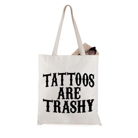 WCGXKO Tattoo Inspired Tote Bag - Tattoos Are Trashy - Women's Medium Canvas Tote - Water Resistant, Lightweight, Portable - Tote Bag - Women, Tattoo Enthusiasts