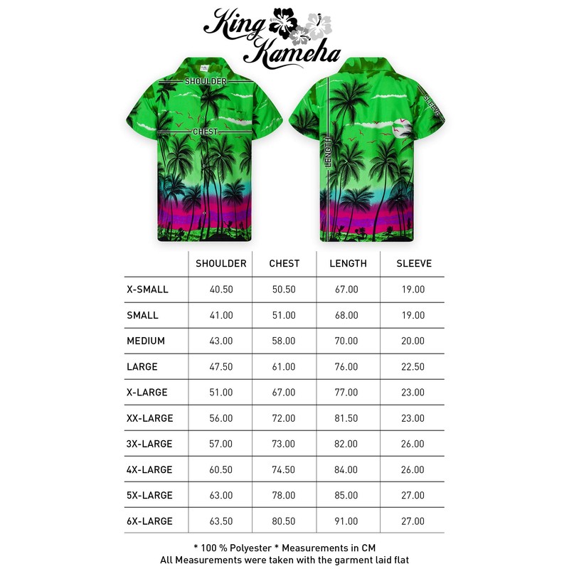 KING KAMEHA Funky Hawaiian Shirt, Shortsleeve, Beach, Green, S