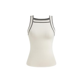 CIDER Tank Tops Sleeveless Going Out Knit Top Boat Neck Fitted Shirt Trendy Casual Vest White