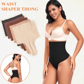 Werena Thong Shapewear Tummy Control Shaper Underwear for Women Seamless Compression Thong Panties Slimming Girdle(02# High Waisted Black(slimmming),Small)