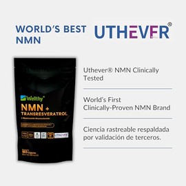 Wellthy NMN y Tranresveratrol 180 Caps. b-nicotinamide mononucleotide Uthever®, Resveratrol de Alta Biodisponibilidad, 1000mg Por Porción, VCaps Cápsu