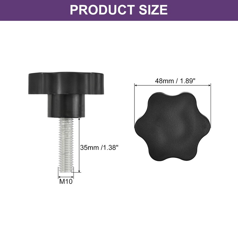 sourcing map 2Pcs Star Knobs, M10x35mm Plastic Hex Shaped Clamping
