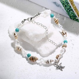 Yean Seashell Anklet Starfish Turquoise Ankle Bracelet Silver Anklet Jewellery for Women and Girls