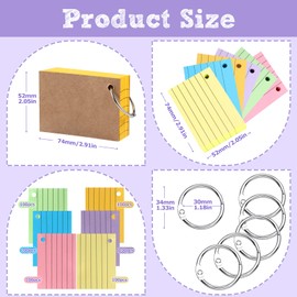 Siumir Pack of 600 Index Cards, Double-Sided Print, A8 Flashcards, with Kraft Cover and Loose Leaf Ring, Six-Colour Lined Index Cards, Suitable for Offices & Homes & Schools (7.4 x 5.2 cm)