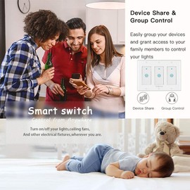 WiFi Smart Light Switch 3 Gang Compatible with Alexa, in Wall Switch Tuya Smrat