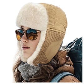 Croogo Cold Weather Trapper Hats Trooper Hat Winter Thick Furry Ushanka Russian Hat Windproof Ear FlapsTrooper Hat,Khaki-DPL4