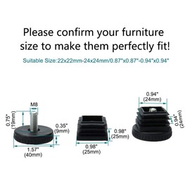 uxcell Adjustable Leveling Feet 25 x 25mm Square Inserts Furniture Glide 4 Sets