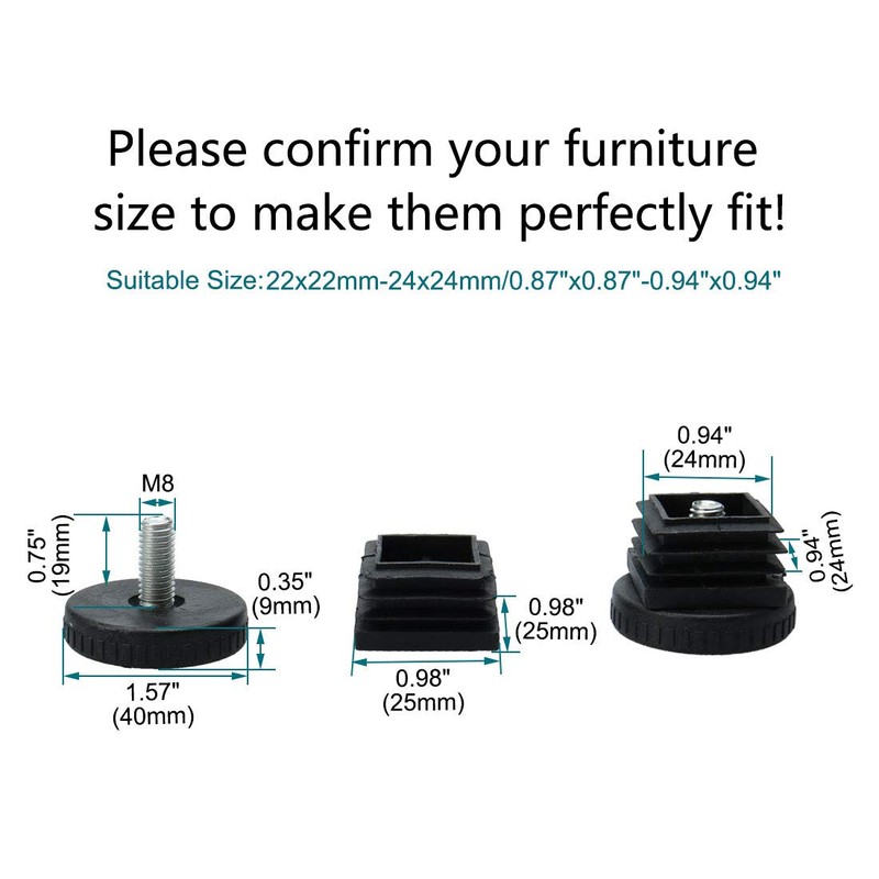 uxcell Adjustable Leveling Feet 25 x 25mm Square Inserts Furniture
