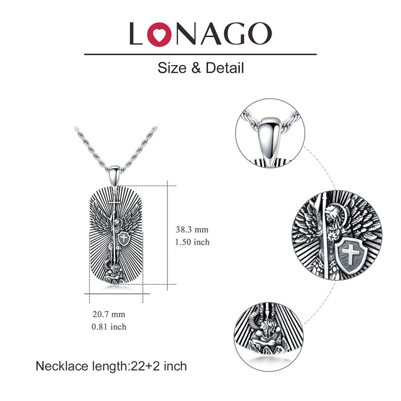 SLIACETE 925 Sterling Silver St Michael/St Christopher Necklace for Men