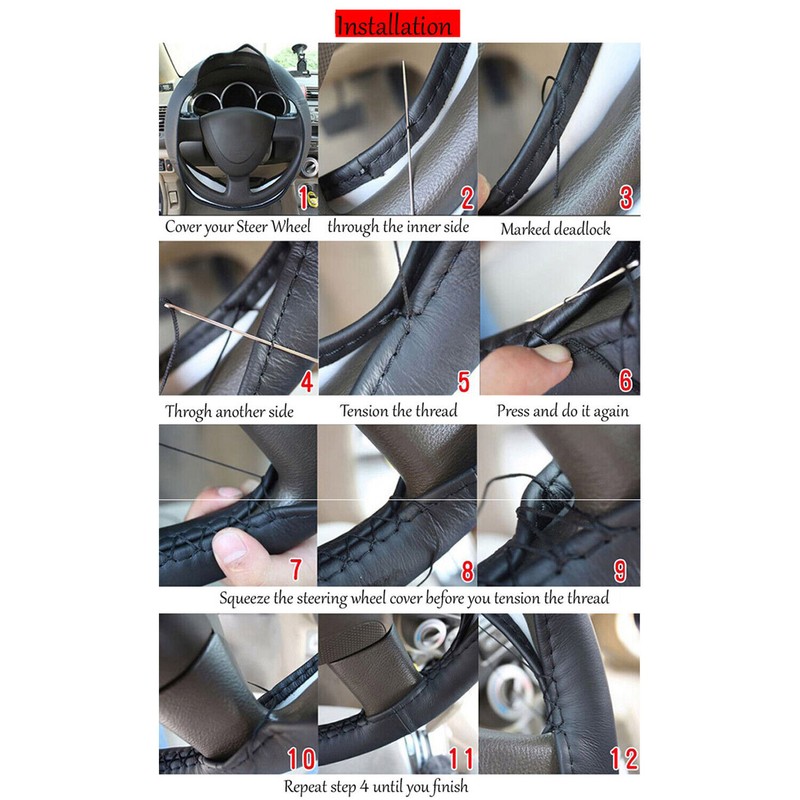 XUKEY DIY Car Hand Sewing Steering Wheel Cover 15" 38cm