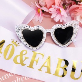 Vovii 40th Birthday Decorations for Women，Hello Forty Birthday Sunglasses and Sash Set for Bday Dress Outfit Deocr Accessories Gifts