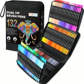 Marcadores Doble Punta 132 Colores Brillantes Pincel y Punta Fina 0.4 mm