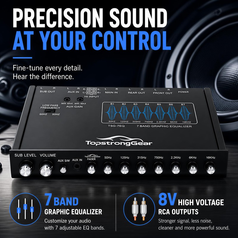 TOPSTRONGGEAR TSG7EQ 7-Band Car Audio Graphic Equalizer with Front 3.5mm