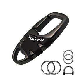 Keychain Clip,Carabiner Keychain Car Key Chain with 4 Key Rings and Anti-Lost D Ring,Key Clip for Men and Women (Black Nickel with Black)