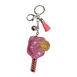 Popfizzy Double Sided Pink Pickleball Keychain for Women, Bling Purse Charm, Rhinestone Bag Charm, Pickleball Gifts for Women