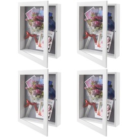 Frametory, 11x14 Shadow Box Frame - Front Opening - 2 Inch Depth Display Box for Wall and Tabletop Display- Memory Box, 6 Pins Included (White, 4 Pack)