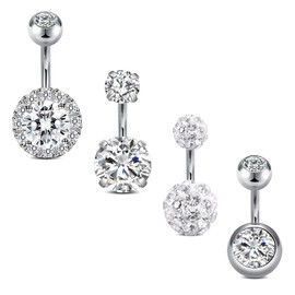 JFORYOU 1/4 Inch Short Belly Button Rings 14G 6mm Stainless Steel Short Belly Barbell Piercing Navel Button Rings 4 PCS for Women Men