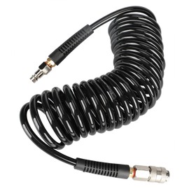 EADUTY Air Compressor Hose, Heavy Duty Polyurethane Recoil Air Hose 1/4" ID by 5 M Length, 300 PSI with Bend Restrictor and 1/4" Euro Quick Connect Fittings, Black