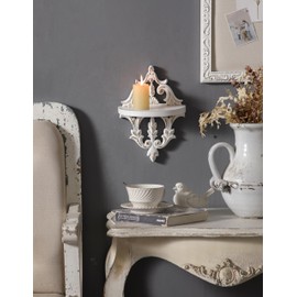 SOFE Antique Decorative Wall Shelf, Shabby Chic Wood Shelves for Wall, Rustic Victorian White Candle Shelf, Hanging Small Shelves Display for Book Planter Ornaments