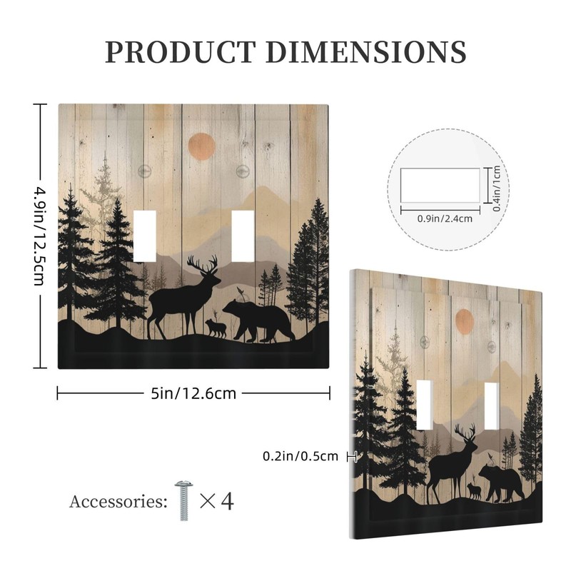 Naiqadnehz Decorative Switch Plates Wood Board Wildlife Cute Bear Deer
