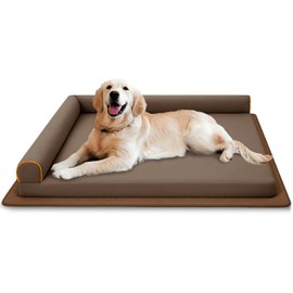 Big Dog Bed Orthopedic Memory Foam Dog Couch Waterproof with Anti-Slip Mat Washable Pet Beds Chew Proof (Brown)