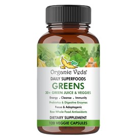 Organic Veda Organic Veda Superfoods Greens Capsules - 30+ Super Green Juice and Veggies Supplement with Moringa, Matcha, Spirulina, Chlorella, Turmeric - Antioxidants, Probiotics & Digestive Enzymes - 120 ct