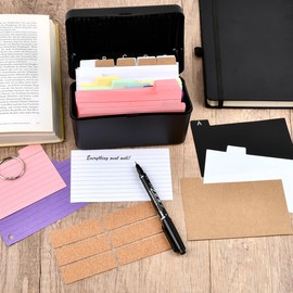 253 Pieces Index Cards Box Index Cards A7 Index Cards Organiser Index Cards and Box Flashcard Box 5-Colour Cardboard for On the Go Learning Notes School Supplies Office Audit Organisation