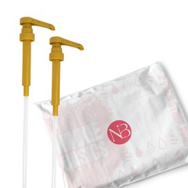 NixxieBasics Coffee Syrup Pumps 750ml / 25.4oz Fits (Torani, Davinci, Starbucks, Jordans Skinny, Top Creamery, Allgero Syrups) Syrup Pump Dispensers with Free Ziplock Travel Pouch (Gold - Pack of 2)