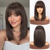 HAIRCUBE Staright Wig with Bangs Synthetic Mid-length Layered Wigs for