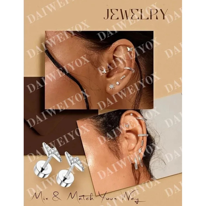 Daiweiyox 14pares Aretes Mujer De Acero Inoxidable Para Piercing Oreja