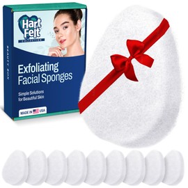 HartFelt [10 Pack] Regular Exfoliating Facial Sponge for Face - Daily Cleansing Scrubber - Buf Dirt Away with Puf Styled Reusable Face Pads for Removing Makeup, Dirt, and Dead Skin - Made in USA