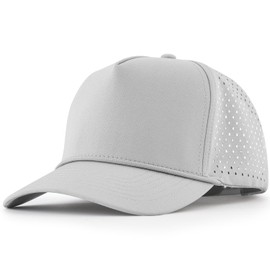 Falidem 5-Panel Quick Dry Trucker Hat, Laser Cut Mesh Snapback Baseball Cap for Men Women Outdoor Sports Light Grey
