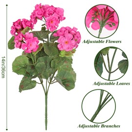 TOCHGREEN Artificial Fake Flowers Rose Red Geranium Silk Flowers Outdoor UV Resistant Plant Bush 2 Bundles Faux Flowers Geraniums for Outdoors Garden Porch Window Box Home Wedding Decor