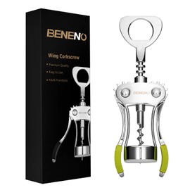Beneno Wine Opener, Zinc Alloy Premium Wing Corkscrew with Multifunctional Bottles Opener, Sharp Wine Corkscrew with Ergonomic Non-Slip Wing Handle, Green