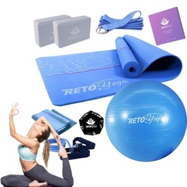 Fratello Kit de Yoga y Pilates 8 piezas Incluye Tapete de Alta Densidad, Bloque de yoga, Pelota de Equilibrio, 4 Bandas de Resistencia y Elástica, Cub