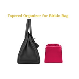 Meenda Purse Organizer Insert for Birkin 30, Premium Satin Handbag Organizer, thin, Lightweight, soft, smooth, silky texture, flexible, (Red PB30)