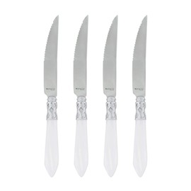 Vietri Aladdin Antique White Serrated Steak Knives Set of 4, 9" 18/10 Stainless Steel Flatware
