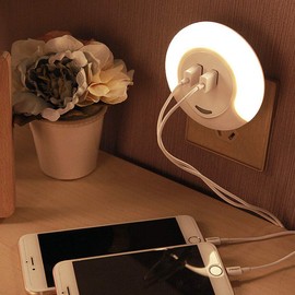 Dual USB Port LED Night Light for USB Charging Devices (Warm White) (1 Pack)