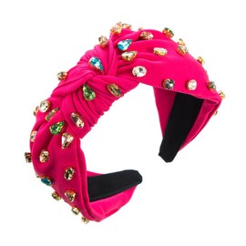 HDMGCR Valentine's Day Headbands for Women Girls Rhinestone Beaded Heart Headband Crystal Wide Top Knot Hair Accessories (317Rose Red)