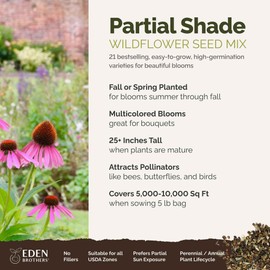 Eden Brothers Partial Shade Wildflower Mixed Seeds for Planting, 5 lb, 2,400,000+ Seeds with Sweet William, Foxglove | Attracts Pollinators, Plant in Spring or Fall, Zones 3, 4, 5, 6, 7, 8, 9, 10