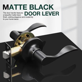 GOBEKOR 5 Pack Matte Black Passage Door Levers Interior Door Handles for Hallway and Closet Door Lock Keyless Wave Lever Door Handles
